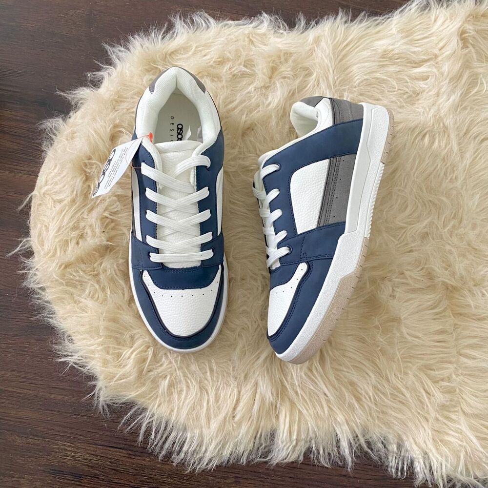 Asos Design Mens NWT Grey Blue paneling Sneaker Shoes Size US 10